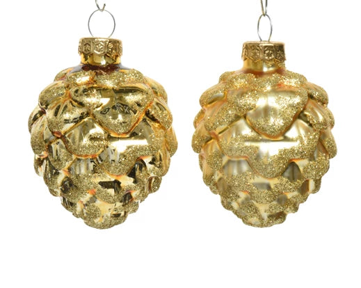 Kaemingk Pinecone Glass Shiny/Matt Glitter Mix Light Gold 5cm Tube Of 6