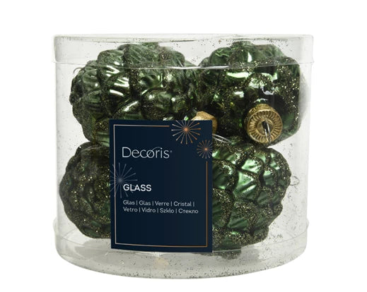 Kaemingk Pinecone Glass Shiny/Matt Glitter Mix Pine Green Dia.5cm Tube Of 6