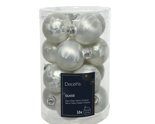Baubles Glass Matt White Ice 3.5cm 16pk