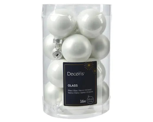 Baubles Glass Enamel Matt Mix Winter White 3.5cm 16pk