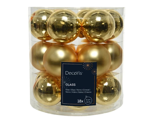 Kaemingk Baubles Glass Shiny/Matt Mix Light Gold 4cm Tube Of 18