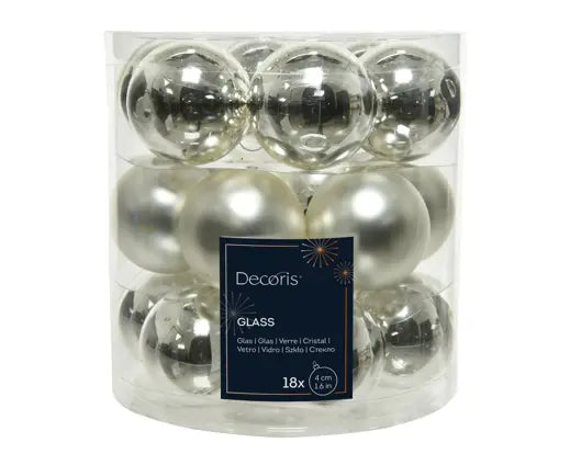 Baubles Glass Shiny Matt Mix Silver 4cm 18pk