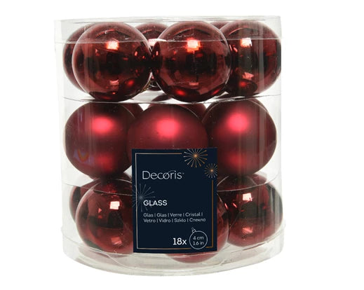 Kaemingk Baubles Glass Shiny/Matt Mix Oxblood Dia.4cm Tube Of 18