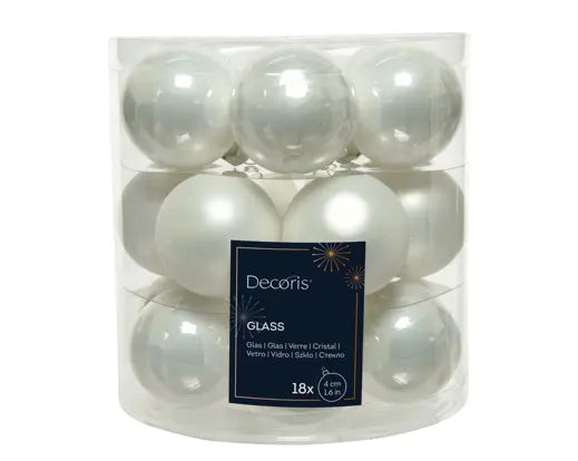 Baubles Glass Enamel Matt Mix Winter White Tube Of 18