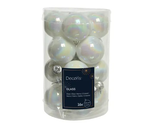 Baubles Glass Shiny White Iris 3.5cm 16pk