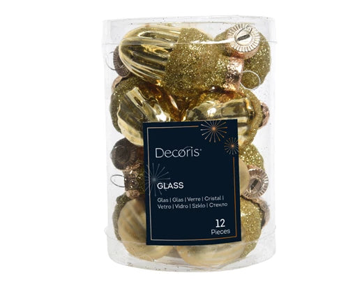 Kaemingk Acorn Glass Shiny/Matt Gold Glitter Mix Light Gold Dia.3cm Tube Of 12