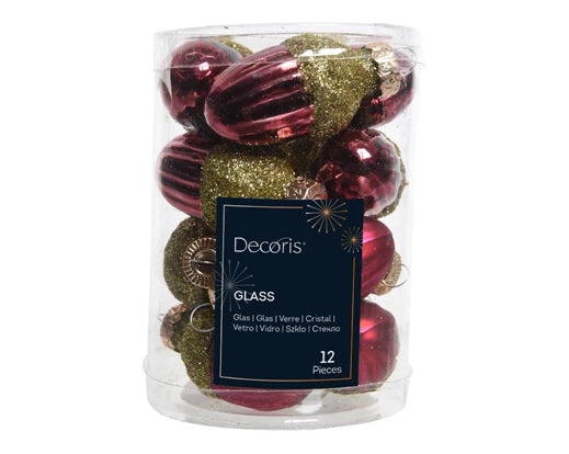 Kaemingk Acorn Glass Shiny/Matt Gold Glitter Mix Oxblood Dia.3cm Tube Of 12