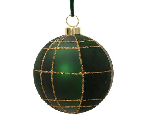 Decoris Velvet Green & Gold Bauble 8cm