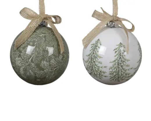 Decoris Bauble Fir Design Green or White 8cm Single Assorted