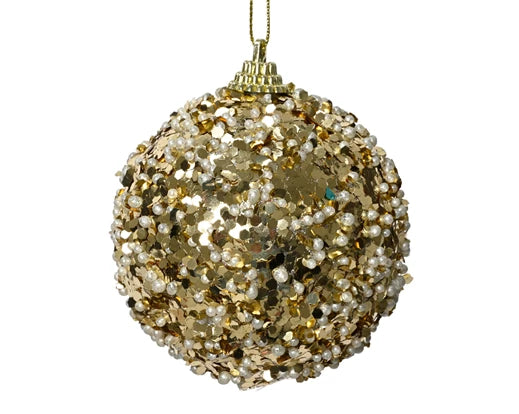 Kaemingk Bauble Foam Beads And Sequins Light Gold Dia.8cm