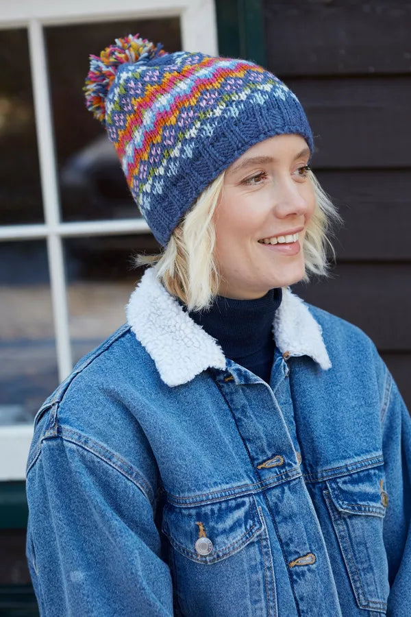 Pachamama Clifden Bobble Beanie (Fine Knit) Denim