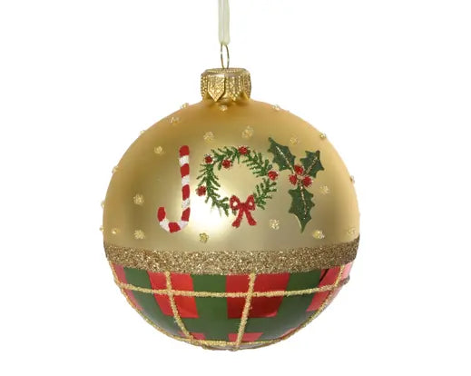 Decoris Glass Bauble Gold Joy 8cm