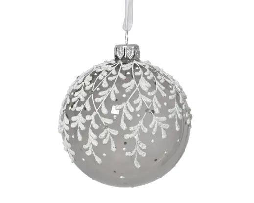 Bauble Glass Transparent Enamel Leaves All Over