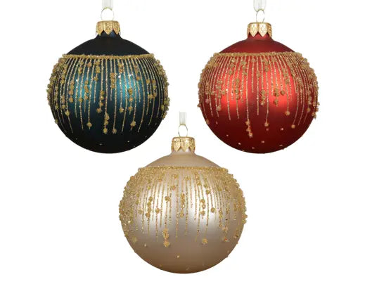 Decoris Glass Bauble Gold Drip 8cm Single Assorted