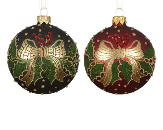 Decoris Ornate Bow Glass Bauble 8cm Single Assorted