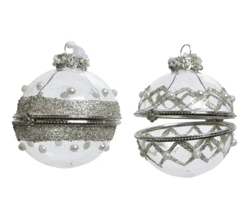 Decoris Bauble Glass with clasp Pearls & Glitter 6cm Single Assorted