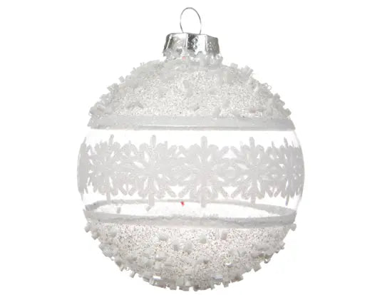 Bauble Glass Glanz Matt Snowflake With Beads Silver 8cm
