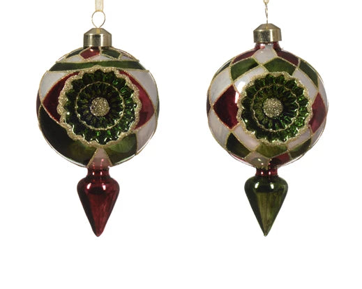 Kaemingk Ornament Glass Shiny Enamel Glitter Lines/Checkers Assorted