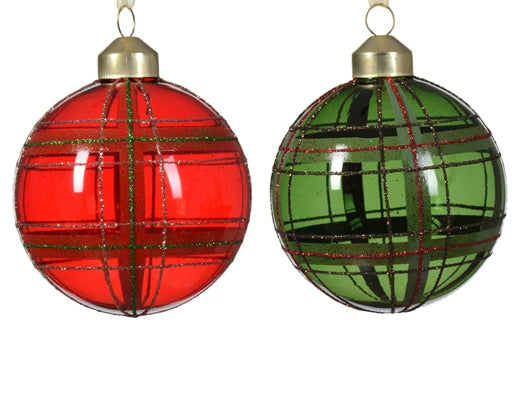 Kaemingk Bauble Glass Transparent Crossing Lines Assorted