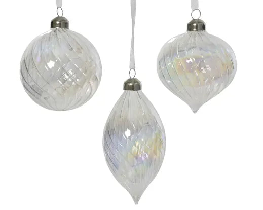 Decoris Bauble Glass Iridescent Finish with Swirl 8cm Single Assorted