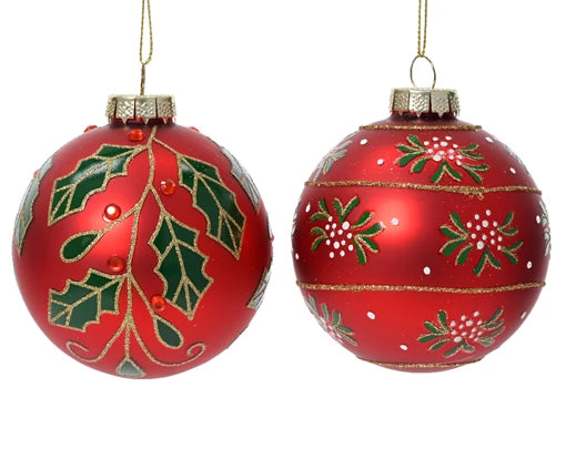 Kaemingk Bauble Glass Branches/ Beads Christmas Red 2 Assorted