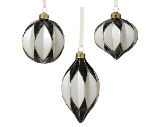 Kaemingk Bauble Glass Black/White Paint Inside 3 Assorted