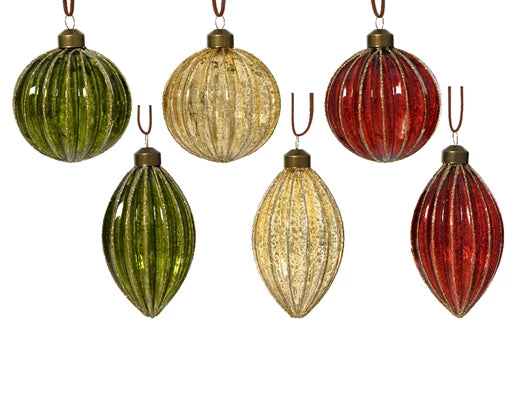 Kaemingk Baubles Glass Silver/Glitter Lines 8cm Assorted