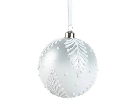 Baubles Glass Matt Leaf Winter White