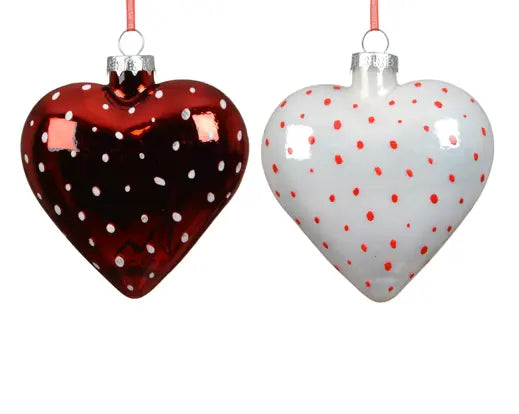 Decoris Heart Glass With White Dots 2 Pack Assorted Colour Packs