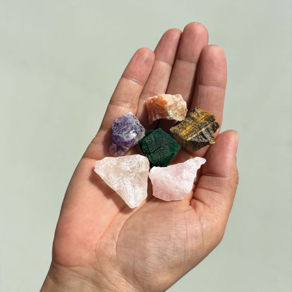 East of India Large Matchbox Crystal Set Love & Postitivity