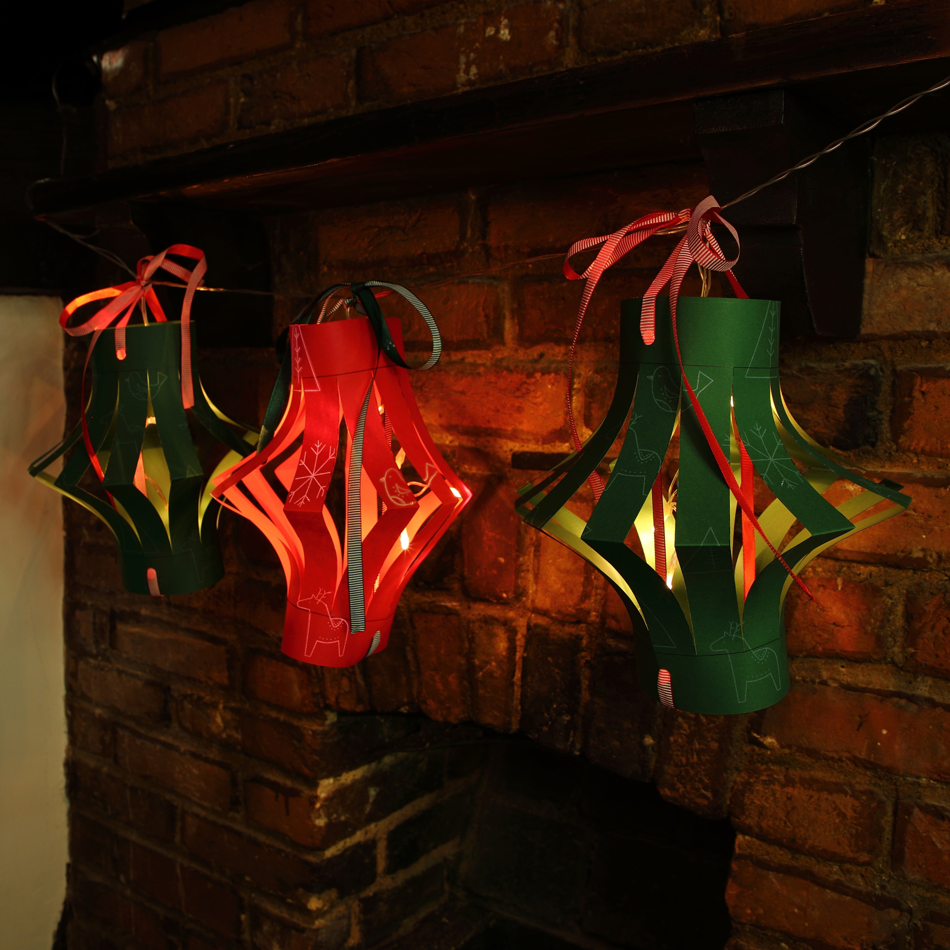 Noma Set of 3 DIY Large Patterned Paper Lanterns with Icicle Light Chain