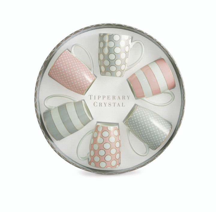 Tipperary Set 6 Bone China Mugs - Spots & Stripes Party Pack