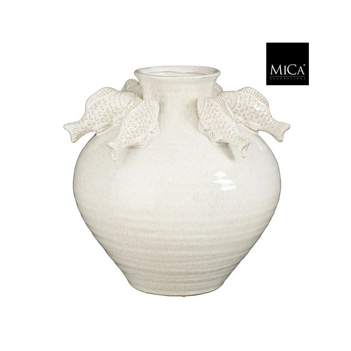 Mica Gisele Ceramic Vase with Fish Detail White 27cm