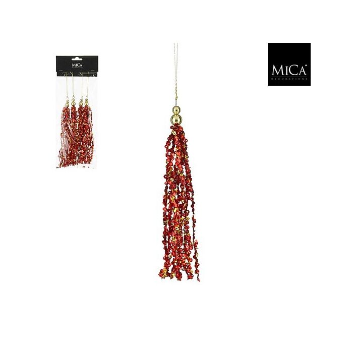 Mica Ornament Tassel Red 4 Pieces 21 x 3cm