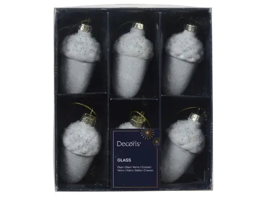 Acorn Glass with Beads Winter White 6pk