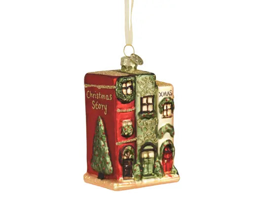 Decoris Book Houses Glass Bauble 9.7cm