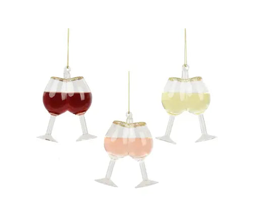 Decoris Cheers Wine Glasses Glass Bauble 11cm Single Assorted