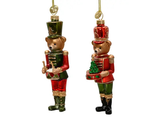 Decoris Nutcracker Bear Glass Bauble 13.9cm Single Assorted