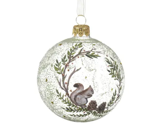 Decoris Glass Bauble Clear Squirrel In Wreath 8cm