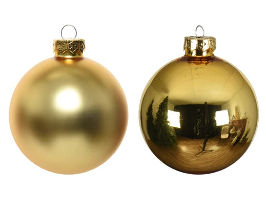 Kaemingk Baubles Glass Shiny/Matt Mix Light Gold 8cm Tube Of 6