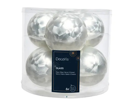 Baubles Glass Matt White Ice 8cm 6pk