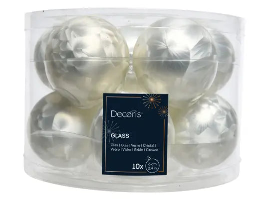 Bauble Glass Matt White Ice 6cm 10pk