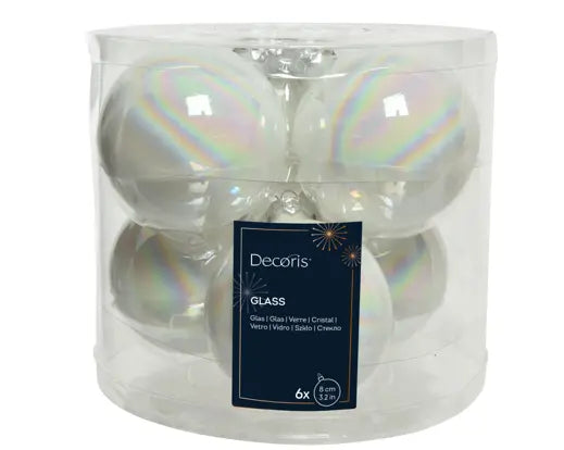 Baubles Glass Shiny White Iris 8cm 6pk