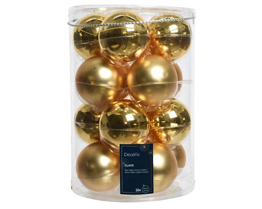 Kaemingk Baubles Glass Shiny/Matt Mix Light Gold 8cm Tube Of 16