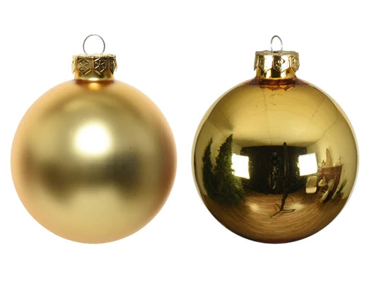 Kaemingk Baubles Glass Shiny/Matt Mix Light Gold 4cm Tube Of 18