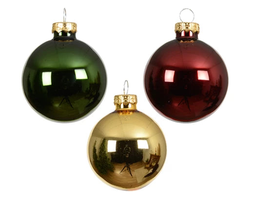 Kaemingk Baubles Glass Shiny Mix Pine Green/Mix Tube Of 16