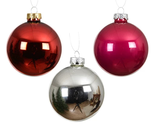 Kaemingk Baubles Glass Shiny/Enamel Mix Red