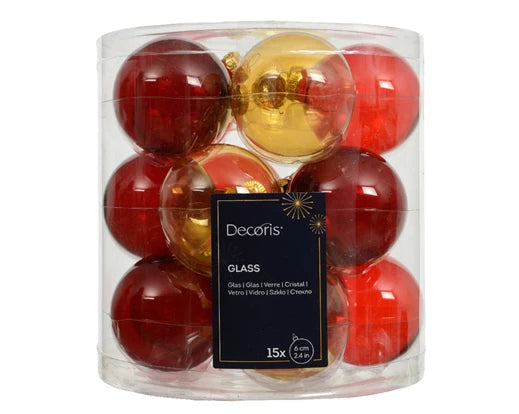 Kaemingk Bauble Glass Red/Gold 6cm Tube Of 15