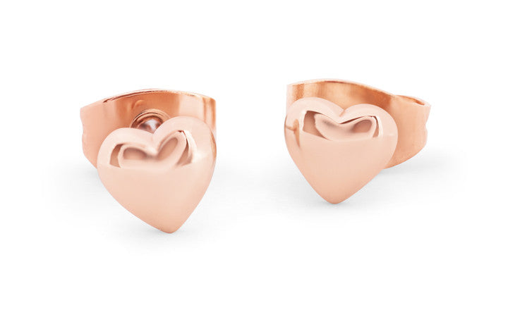 Tipperary Heart Stud Earrings Rose Gold 8mm
