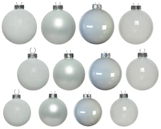 Baubles Glass Shiny, Matt & Glitter Winter White 42pk